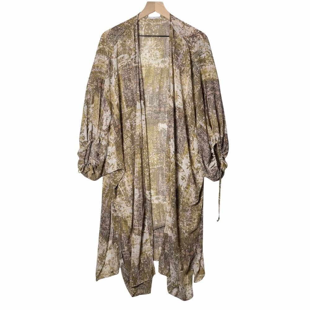Dress Forum Boho Brown Green Puff Sleeve Kimono Duster Festival Women's size M